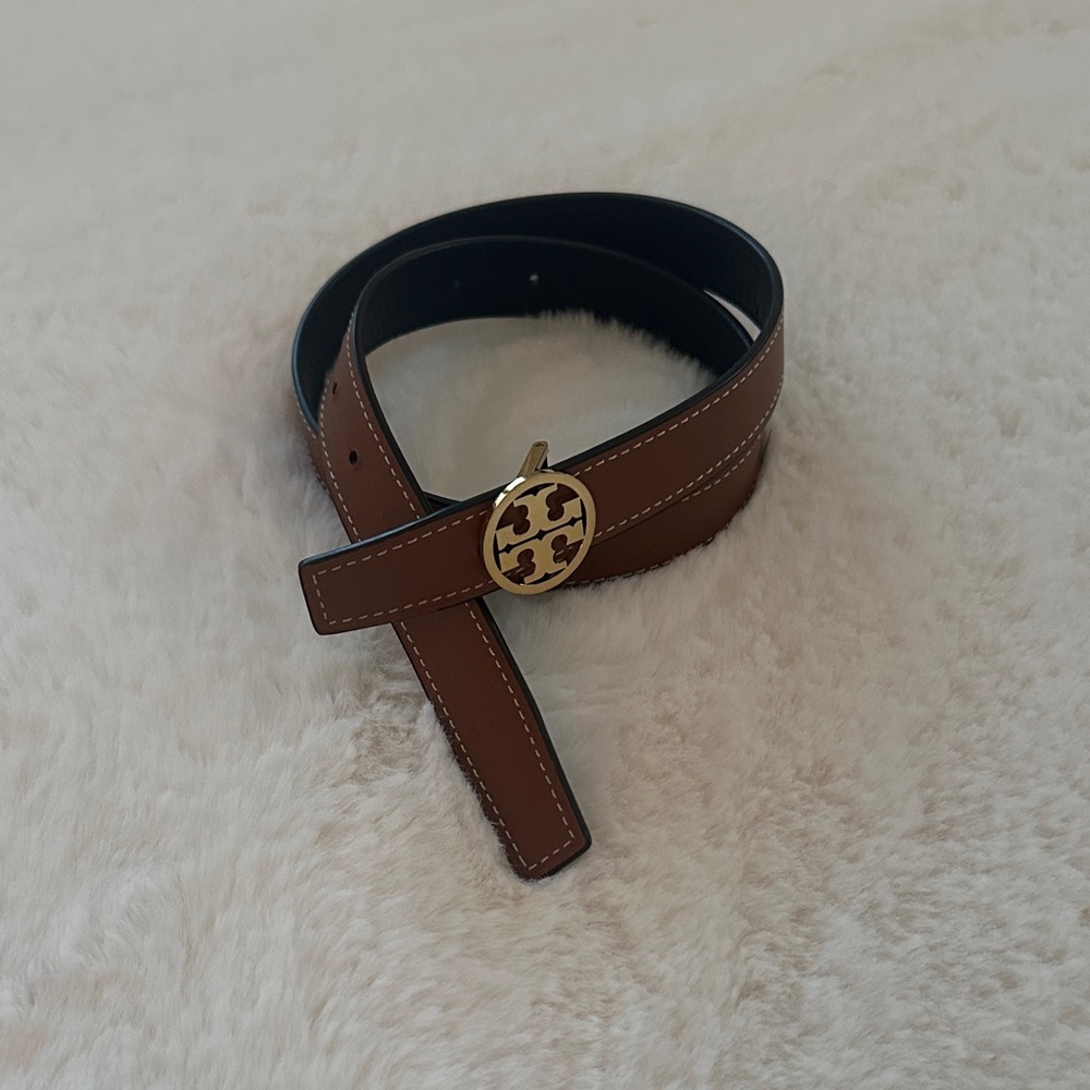 Brown Leather Belt with Gold Buckle